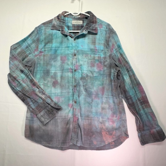 Hawker Rye Monet Flannel Shirt Teal Green Blue OverDye Women's Button Down XL - Picture 1 of 14